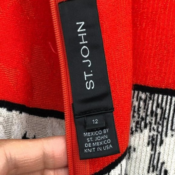 St. John Red  &  Creme Leopard Print Jersey Wool blend Midi Dress size 12 - Picture 3 of 7